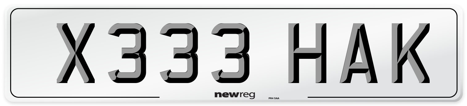 X333 HAK Number Plate from New Reg